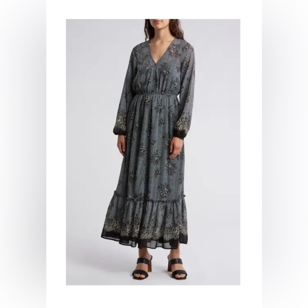 Lovestich Border Print Long Sleeve Maxi Dress